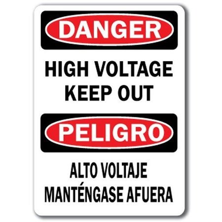 SIGNMISSION Safety Sign, 14 in Height, Plastic, High Voltage Out Bilingual DS-High Voltage Out Bilingual